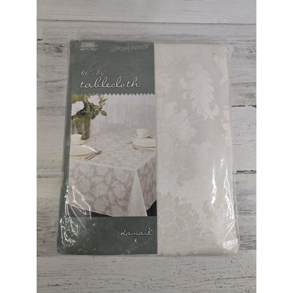 Vintage 2000's Home Trends 60" X 84" Damask Table Cloth Ecru
